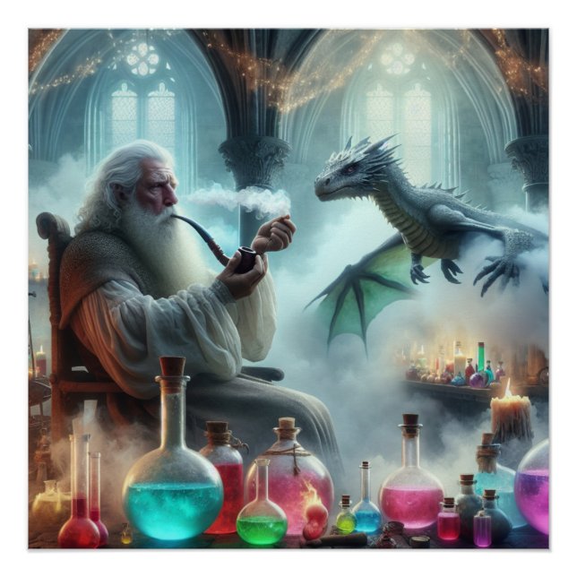Póster Mago mágico Dragon Fantasy Art afiche (Anverso)
