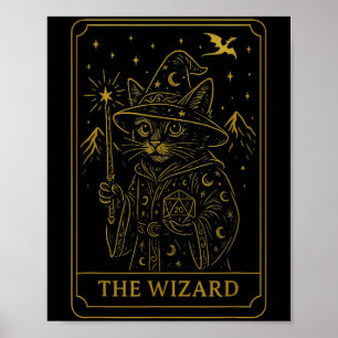 Póster Mago Rpg Gamer D20 Dice Nerdy Geek Gato Hombres Mu