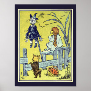 Póster Mago vintage de Oz, Dorothy Toto conoce al Espanta
