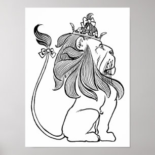 Póster Mago vintage de Oz, León cobarde con corona