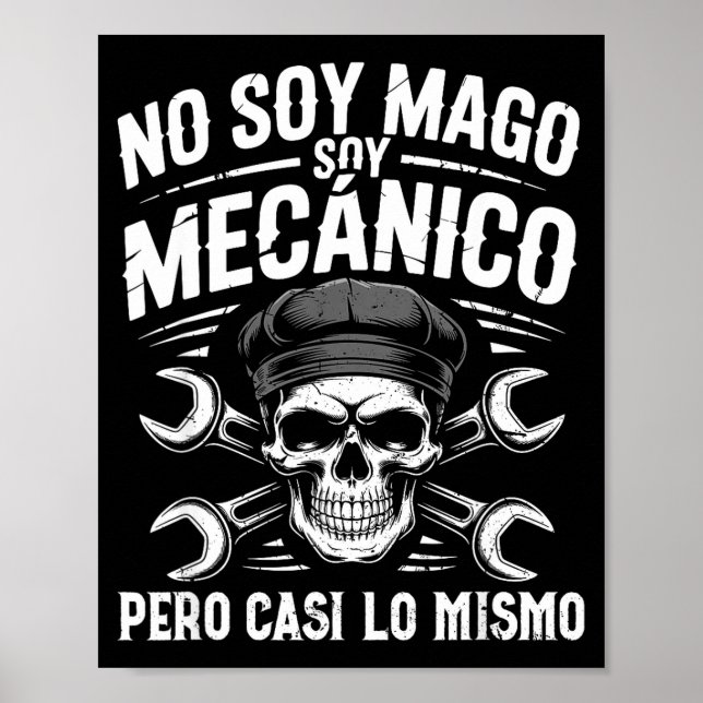 Póster Mago Y Mecánico Funny Car Mechanic Skull Spanish V (Frente)