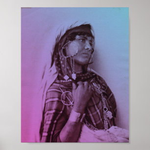 Póster Magreb azul rosa Mujer Chica tradicional tunecina