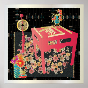 Póster Mah Jongg Red Table