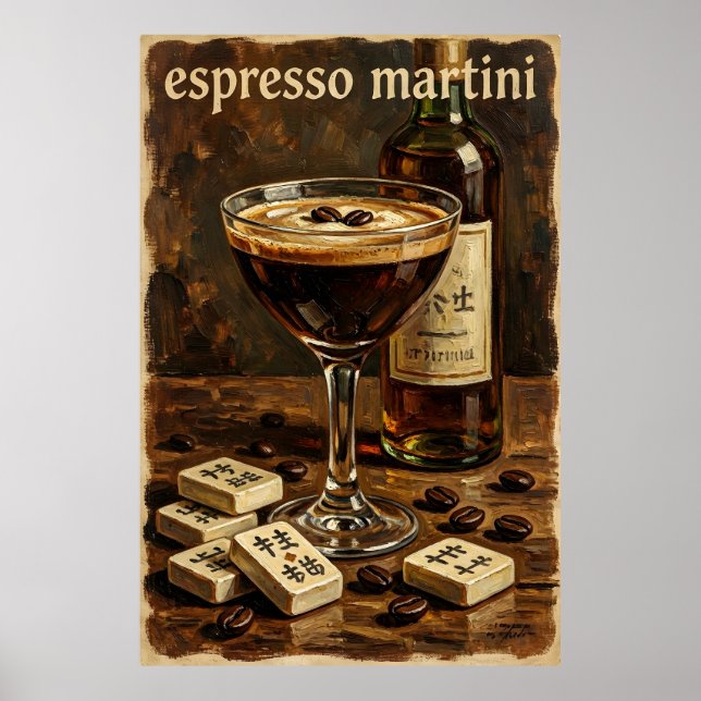 Póster Mahjong Retro Cóctel Vintage (Frente)