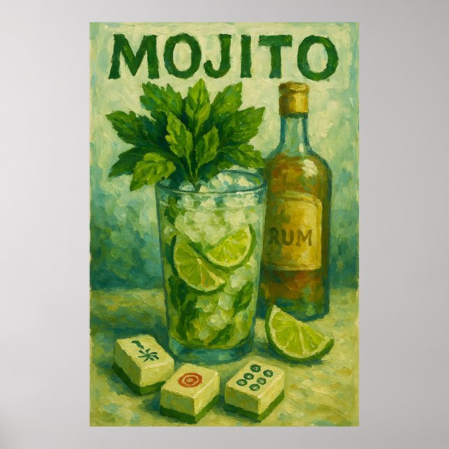 Póster Mahjong Retro Cóctel Vintage (Frente)