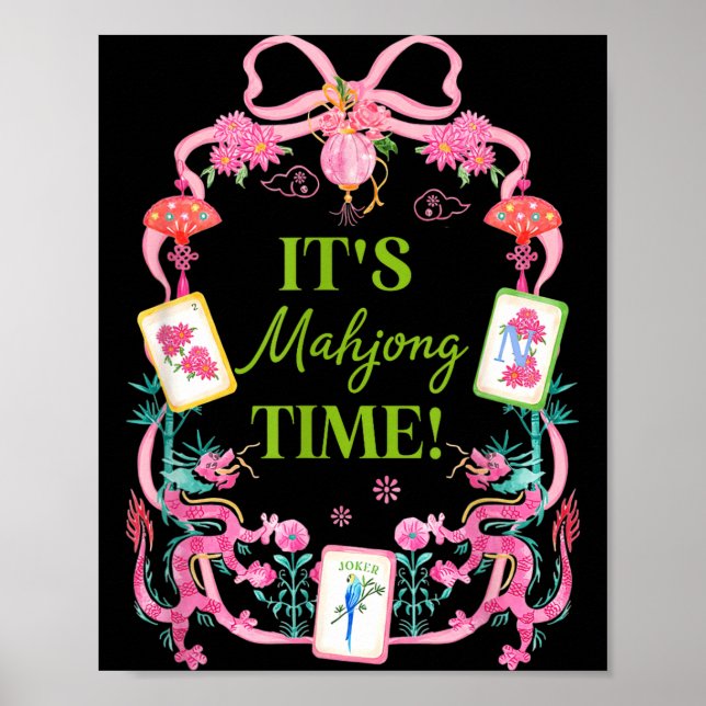 Póster Mahjong time coquette bow aesthetic mah jong playe (Frente)