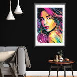 Póster Maia, una bella mujer polinesia sin marco<br><div class="desc">"Maia" es una imagen colorida, artística, al estilo del arte pop de una hermosa mujer de ascendencia de las islas del Pacífico. Honrar la belleza y diversidad de las mujeres polinesias con esta poster sin marco. Además del negro, la impresión está compuesta por tonos amarillos, naranjas, rosas, violetas y azules....</div>