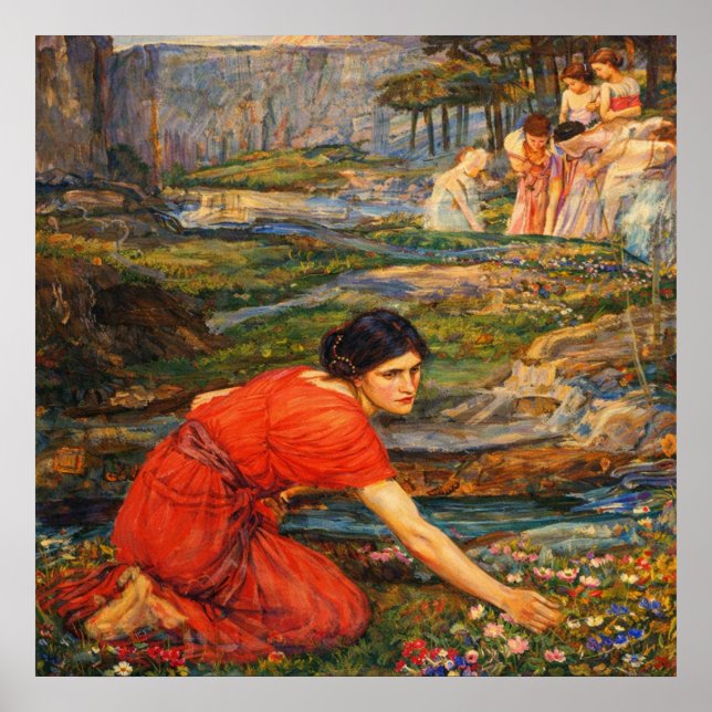 Póster Maidens picking Flowers by a Stream by Waterhouse (Frente)