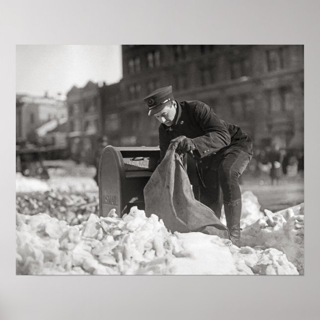 Póster Mailman en la Nieve, 1922. Foto de cosecha de vint (Frente)