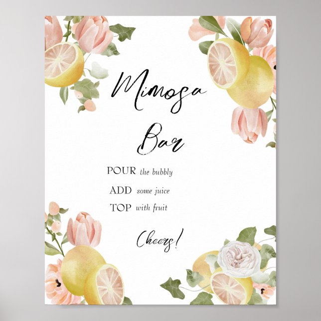 Póster Main Squeeze | Cítrico | Floral Rosa Mimosa Bar (Frente)