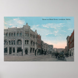 Póster Main Street Scene with Horse Carriages and