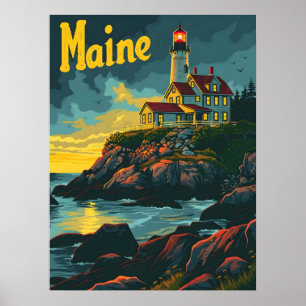 Póster Maine Coastal Beacon: Majestad del faro