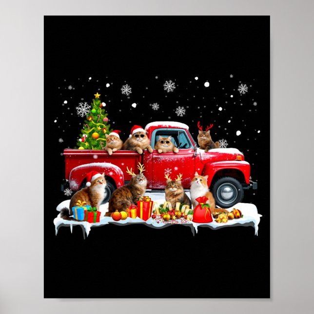 Póster Maine Coon Cat Red Truck Christmas Tree Santa Ugly (Frente)