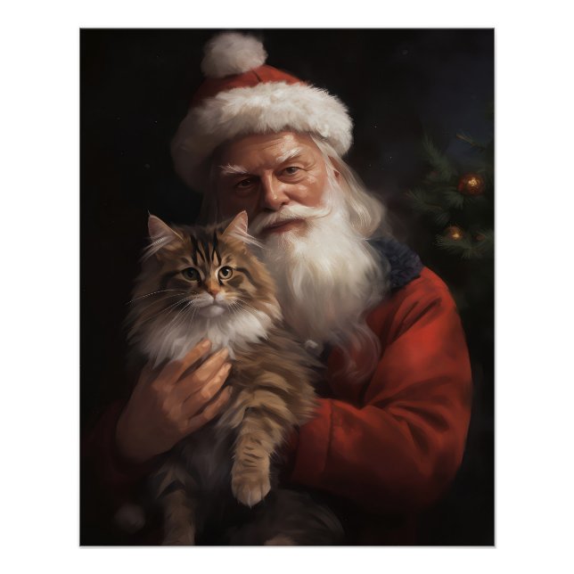 Póster Maine Coon Con Los Navidades Festividades De Santa (Anverso)
