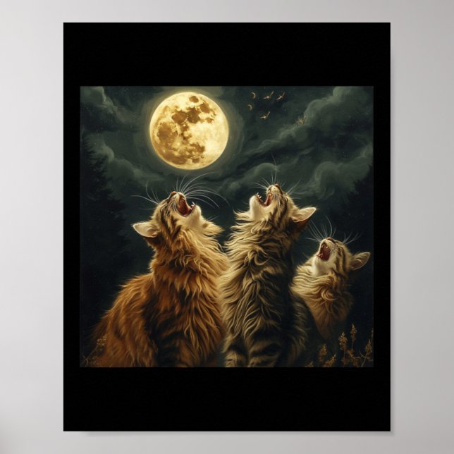 Póster Maine Coon Howl En Moon Cat Lover (Frente)
