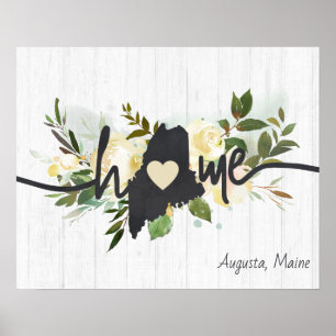 Póster Maine Estado Personalizado Tu Ciudad Hogareña Rúst