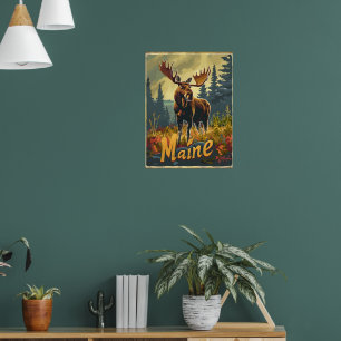 Póster Maine Moose Vintage
