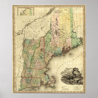 Póster Maine, New Hampshire, Vermont, Massachusetts