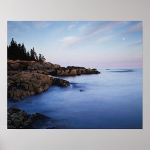 Póster Maine, Parque Nacional Acadia, puesta de luna