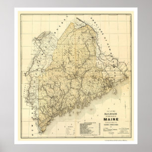 Póster Maine Railroad Map 1899