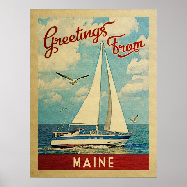 Póster Maine Sailboat Vintage Travel (Frente)