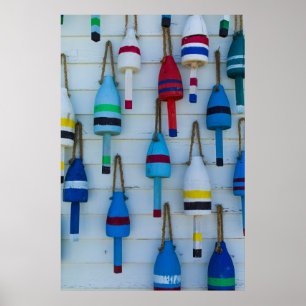Póster Maine, Stonington, decorative lobster buoys