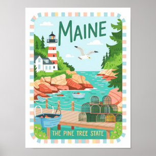 Póster Maine Tree State USA Viaje en verano