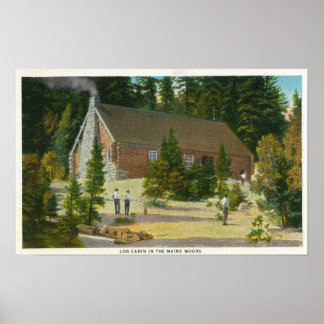 Póster MaineView de una cabina de registro en Maine Woods