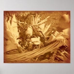 Póster Maíz Indio En Cesta Aspecto Antiguo Otoño
