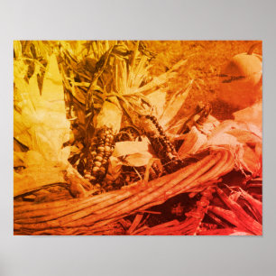 Póster Maíz Indio En Cesta De Mimbre En Sepia Vintage