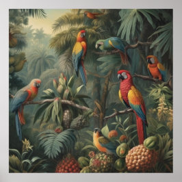 Póster Majestad de Dosel Dorado Guacamayo Escarlata y Piñ