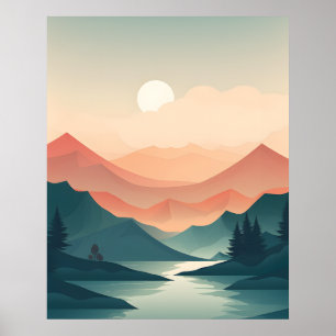 Póster Majestad de la Montaña: Viaje del Río Sunlit