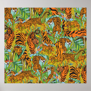 Póster Majestad de la Selva: Tigres entre la vegetación