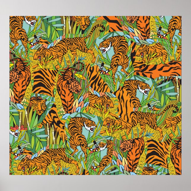 Póster Majestad de la Selva: Tigres entre la vegetación (Frente)