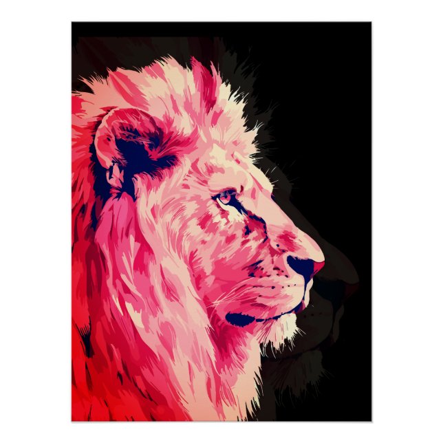Póster Majestad de León Rosa sobre Lienzo Negro (Anverso)