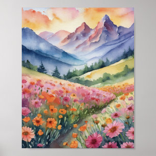 Póster Majestad de Montaña Púrpura Acuarela