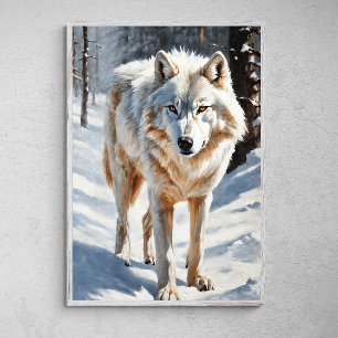Póster Majestad del Ártico: Lobo Blanco en la Nieve