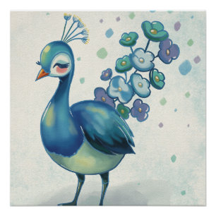 Póster Majestad Floral: El Pavo Real de Cola en Flor