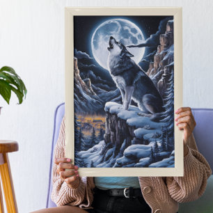 Póster Majestad iluminada por la luna: Wolf Atop Mountain