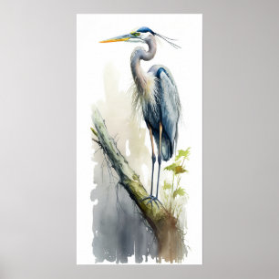 Póster Majestad Pálida Gran Garza Azul Posada AI Naturale