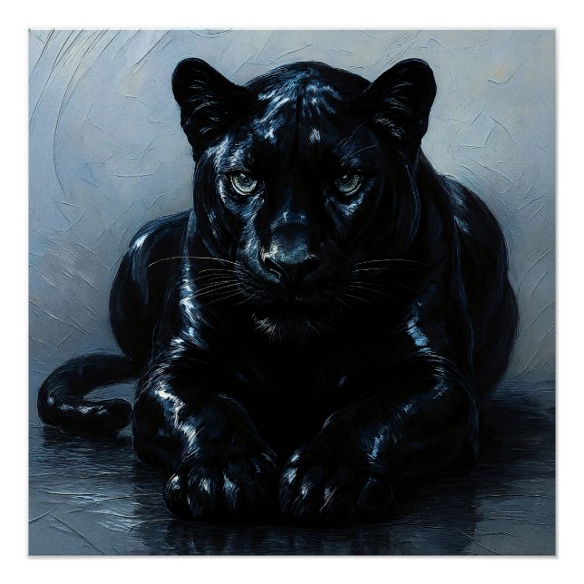Póster Majestätischer Schwarzer Panther – Malerei Porträt (Anverso)