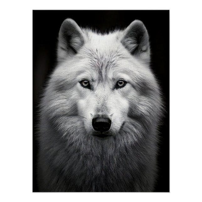 Póster Majestic Arctic Wolf Portrait in High Contrast Bla (Anverso)