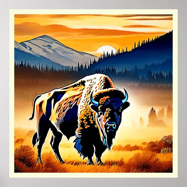 Póster Majestic Bison Sunset (Frente)