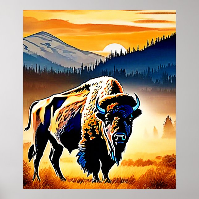 Póster Majestic Bison Sunset (Frente)