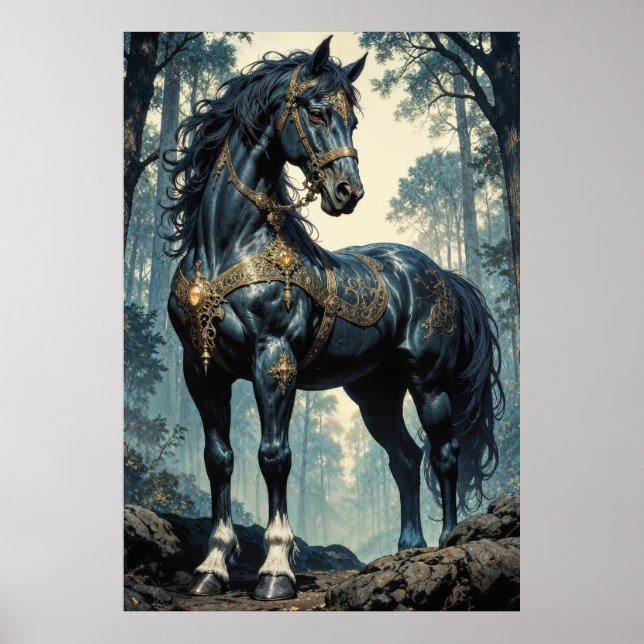 Póster Majestic Black Stallion Forest Wall Art (Frente)