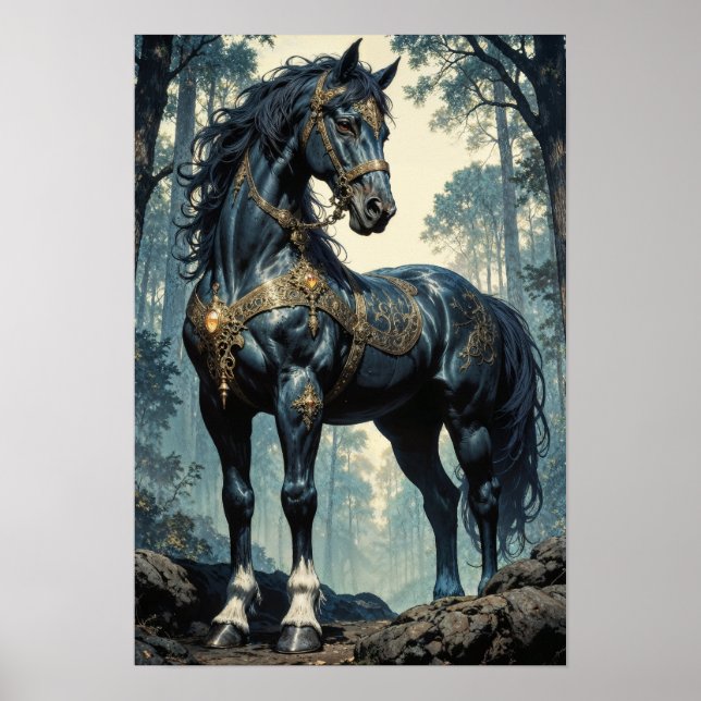 Póster Majestic Black Stallion Forest Wall Art (Frente)