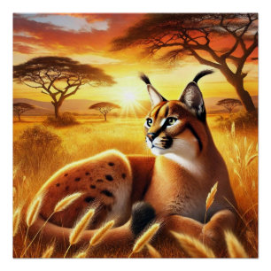 Póster Majestic Caracal at Sunrise in African Savannah