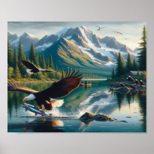 Póster Majestic Eagle Capturando peces al amanecer 10x8