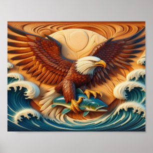Póster Majestic Eagle Clutching a Fish 10x8