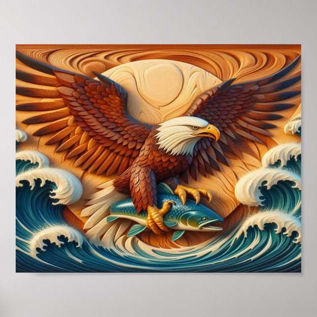 Póster Majestic Eagle Clutching a Fish 10x8 (Frente)